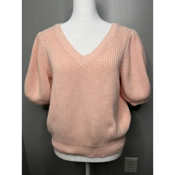 525 America V-Neck Puff Sleeve Knit Sweater Medium Womens Pink - Picture 3 of 17